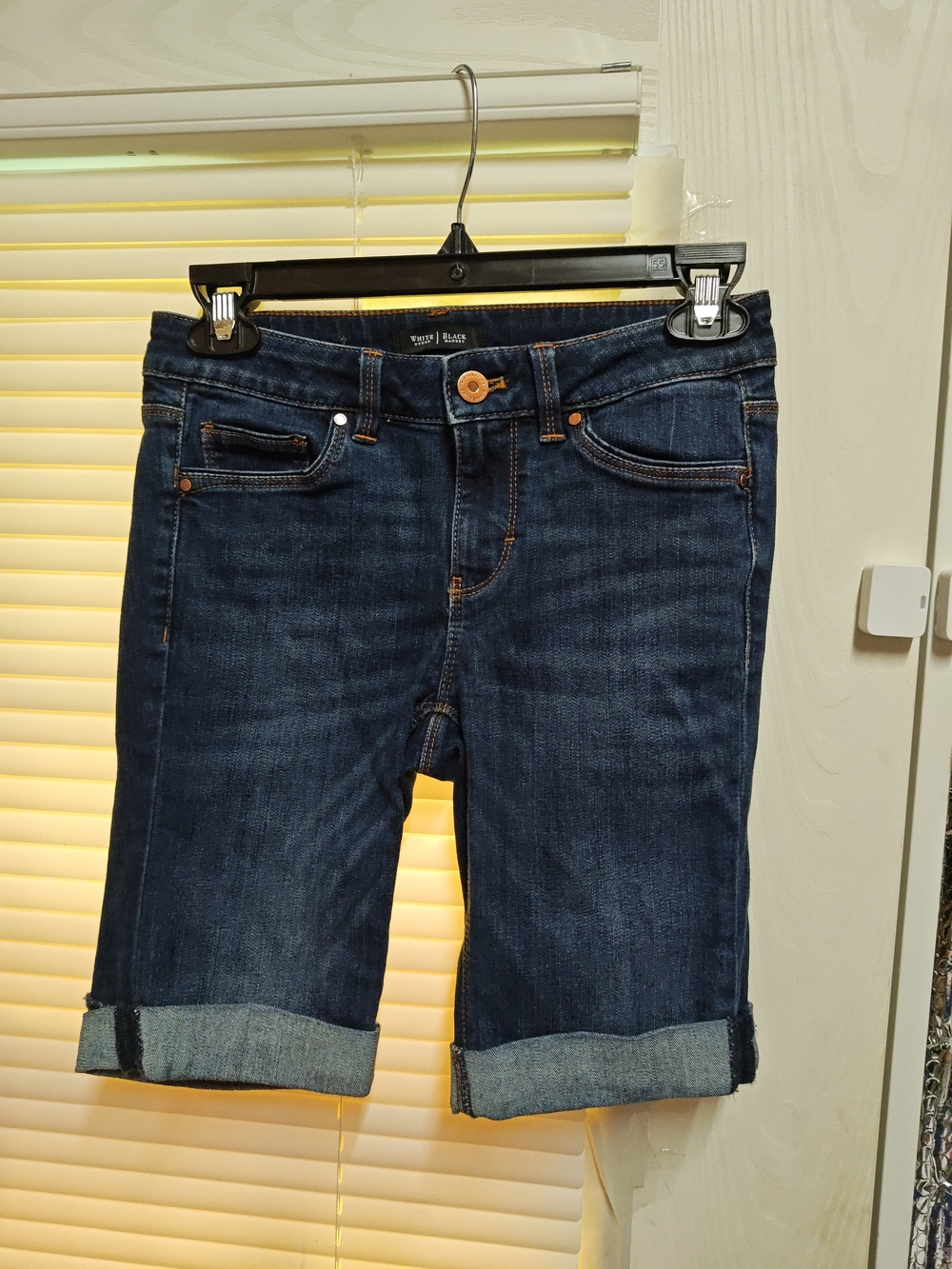 White House Black Market Dark Blue Denim Cuffed Bermuda Shorts